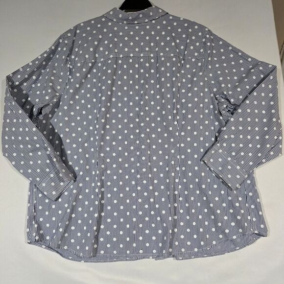 Talbots Top Womens 3X Polka Dot Button Up Long Sleeve Blue Striped Office Career - Picture 3 of 15